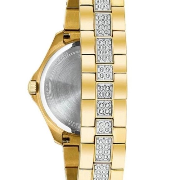 Bulova Crystal Accent Gold-Tone 35mm Watch with Silver-Tone Dial 98L228 - Picture 3 of 4